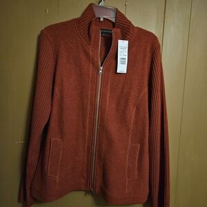 Harve Benard Rust Zip-Up Cardigan 100% Wool